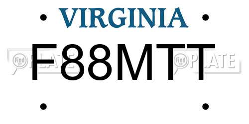 F88MTT Virginia License Plate