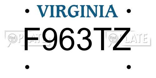 F963TZ Virginia License Plate