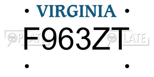 F963ZT Virginia License Plate