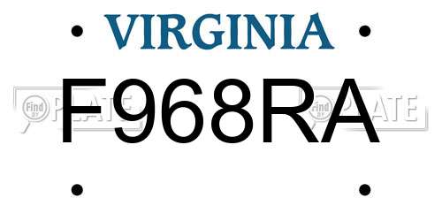 F968RA Virginia License Plate