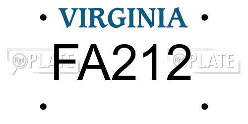 FA212 Virginia License Plate