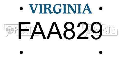 FAA829 Virginia License Plate