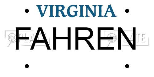 FAHREN Virginia License Plate