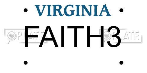 FAITH3 Virginia License Plate