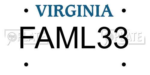 FAML33 Virginia License Plate