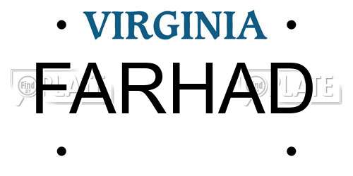 FARHAD Virginia License Plate