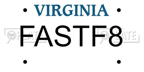 FASTF8 Virginia License Plate