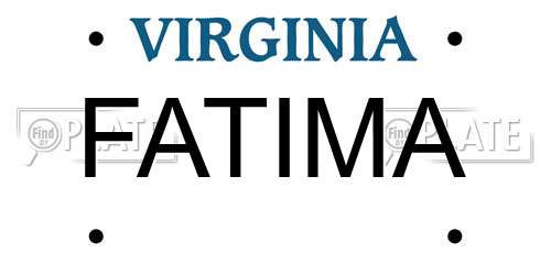FATIMA Virginia License Plate