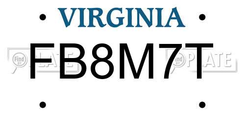 FB8M7T Virginia License Plate