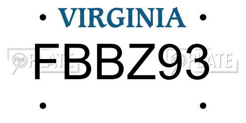 FBBZ93 Virginia License Plate