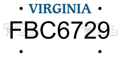 FBC6729 Virginia License Plate