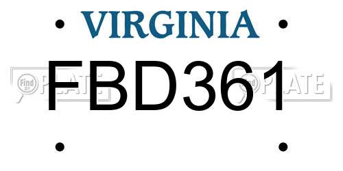 FBD361 Virginia License Plate