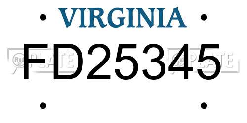 FD25345 Virginia License Plate