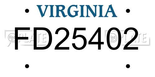 FD25402 Virginia License Plate