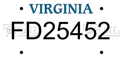 FD25452 Virginia License Plate
