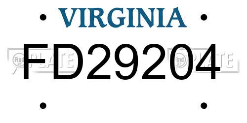 FD29204 Virginia License Plate