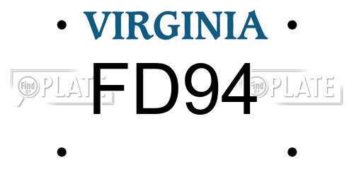 FD94 Virginia License Plate