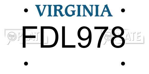 FDL978 Virginia License Plate