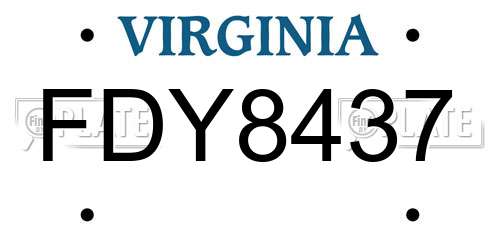 FDY8437 Virginia License Plate
