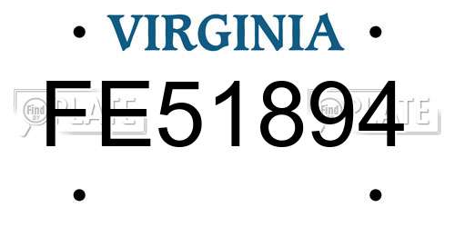FE51894 Virginia License Plate