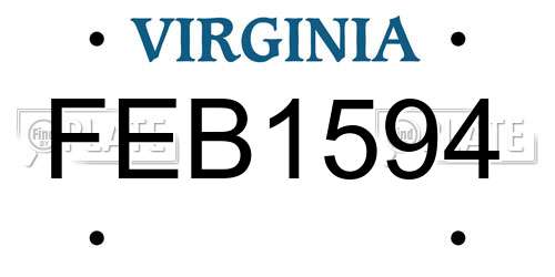 FEB1594 Virginia License Plate