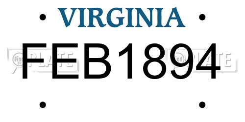 FEB1894 Virginia License Plate