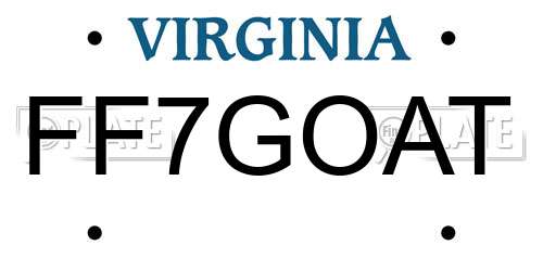 FF7GOAT Virginia License Plate
