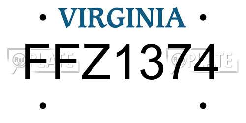 FFZ1374 Virginia License Plate