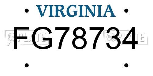 FG78734 Virginia License Plate