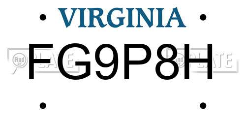 FG9P8H Virginia License Plate