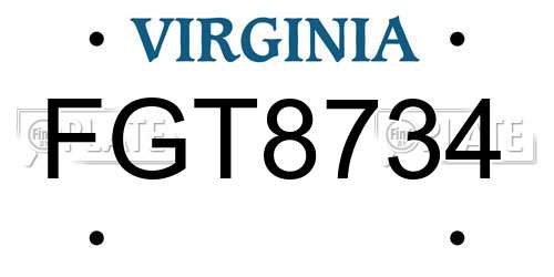FGT8734 Virginia License Plate
