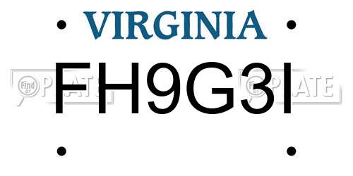 FH9G3I Virginia License Plate