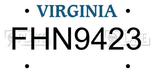 FHN9423 Virginia License Plate