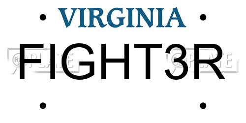 FIGHT3R Virginia License Plate