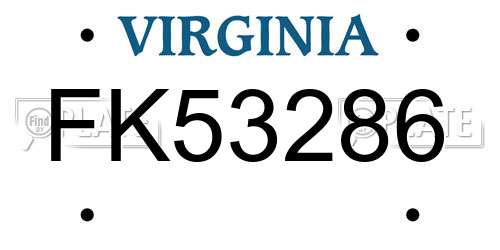 FK53286 Virginia License Plate