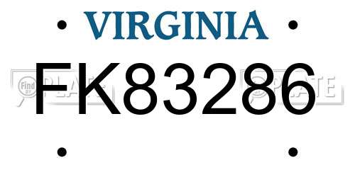 FK83286 Virginia License Plate