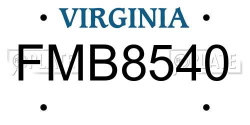 FMB8540 Virginia License Plate