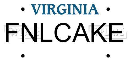 FNLCAKE Virginia License Plate