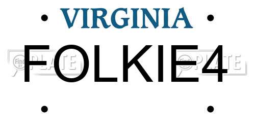 FOLKIE4 Virginia License Plate