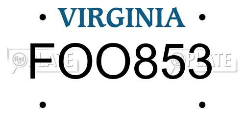 FOO853 Virginia License Plate