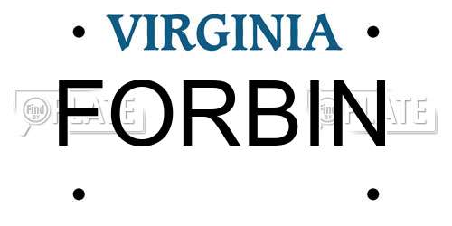 FORBIN Virginia License Plate
