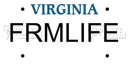 FRMLIFE Virginia License Plate