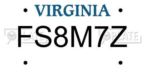 FS8M7Z Virginia License Plate