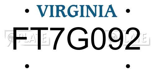 FT7G092 Virginia License Plate