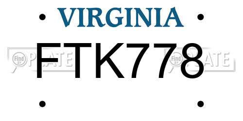 FTK778 Virginia License Plate