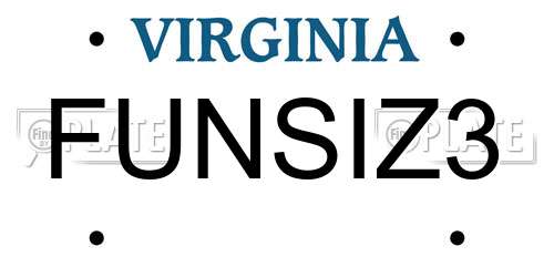 FUNSIZ3 Virginia License Plate