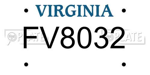 FV8032 Virginia License Plate