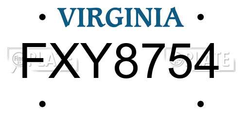 FXY8754 Virginia License Plate
