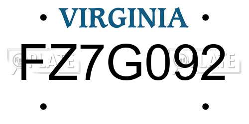 FZ7G092 Virginia License Plate