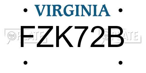 FZK72B Virginia License Plate